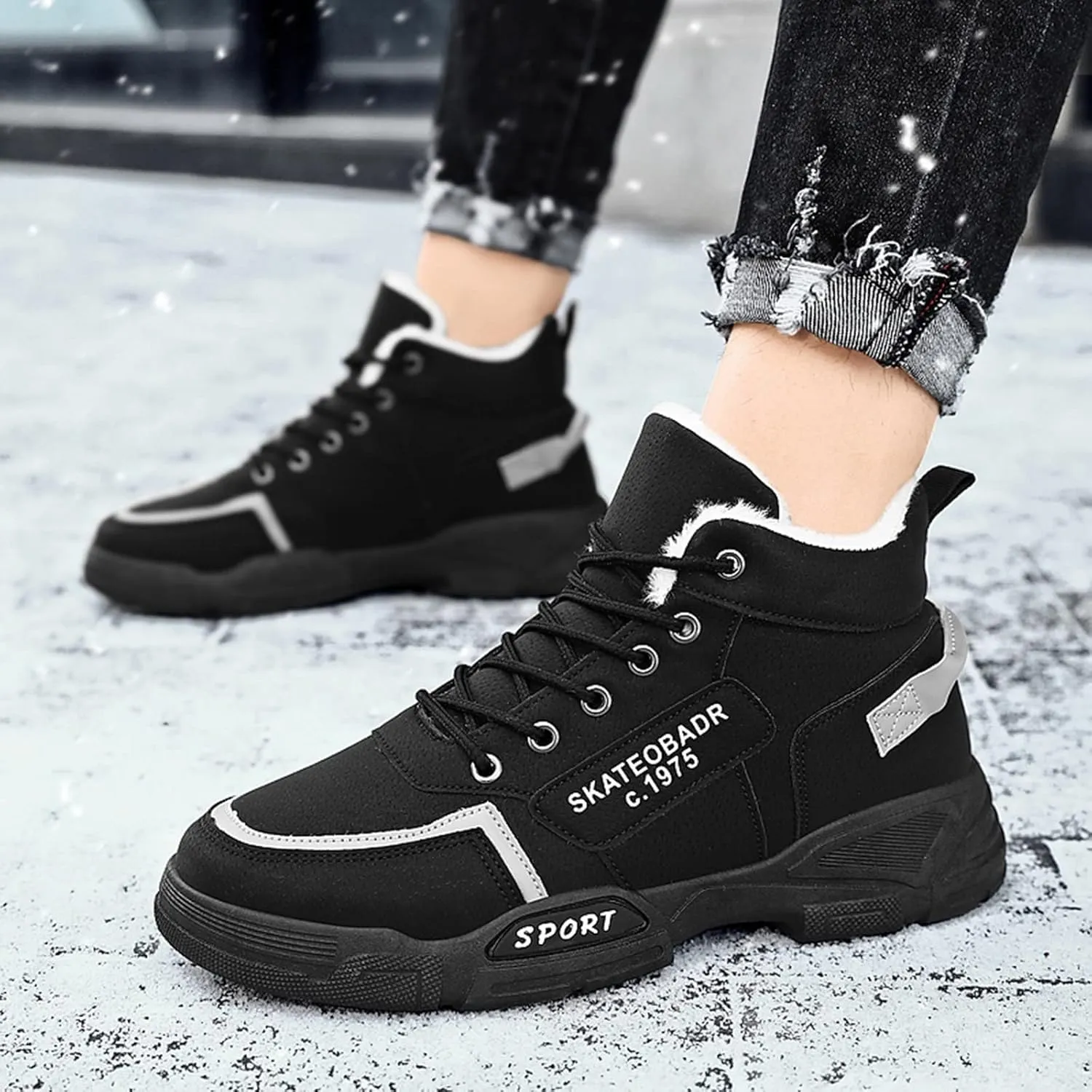 Work Boots for Men Composite Hiking Sneakers Zip Up Fur Lined Women's Safety Toe Shoes Insulated Waterproof Work Shoes Non-Slip Hike Grounded Footwear