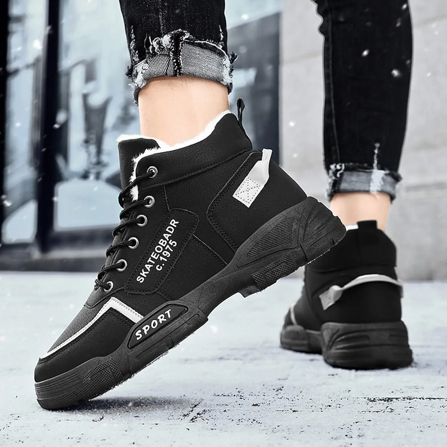 Work Boots for Men Composite Hiking Sneakers Zip Up Fur Lined Women's Safety Toe Shoes Insulated Waterproof Work Shoes Non-Slip Hike Grounded Footwear