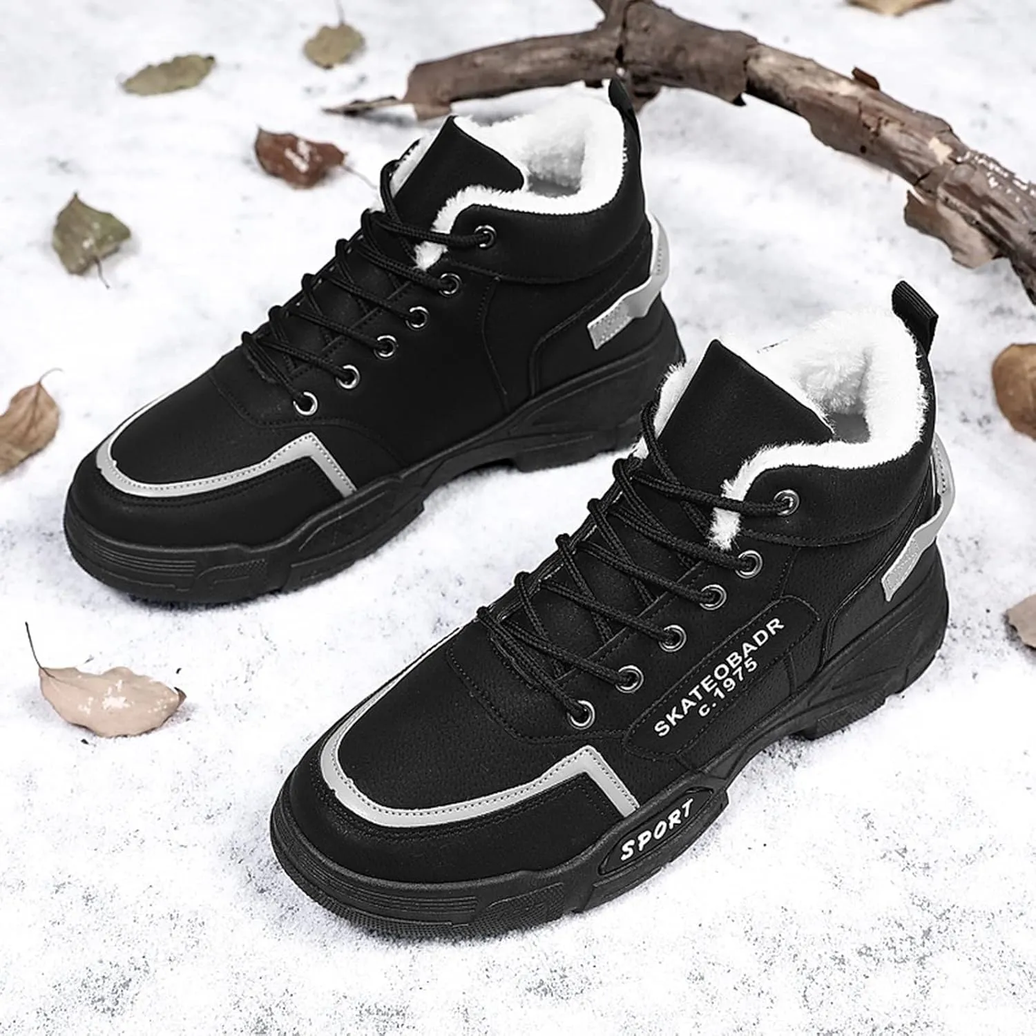 Work Boots for Men Composite Hiking Sneakers Zip Up Fur Lined Women's Safety Toe Shoes Insulated Waterproof Work Shoes Non-Slip Hike Grounded Footwear