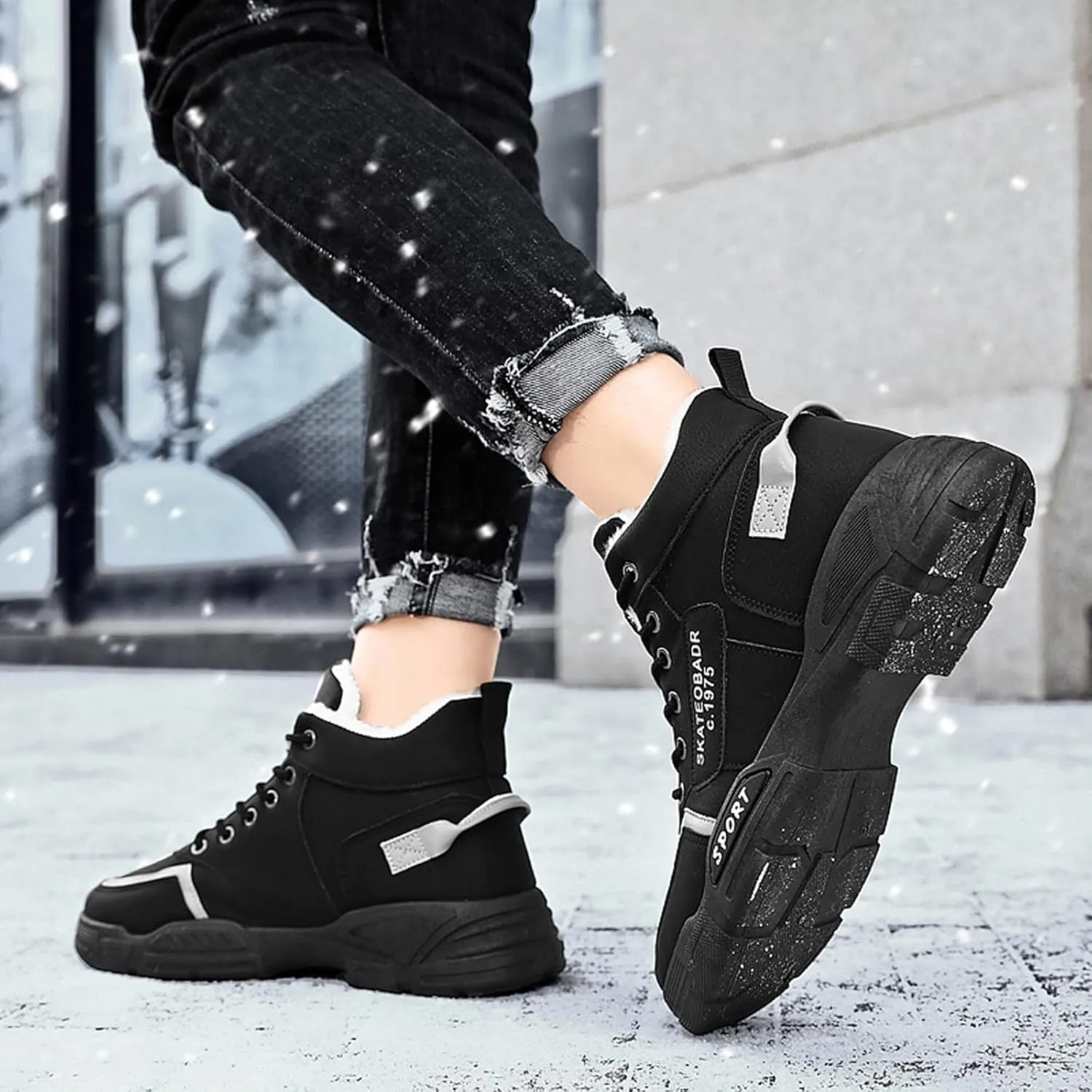 Work Boots for Men Composite Hiking Sneakers Zip Up Fur Lined Women's Safety Toe Shoes Insulated Waterproof Work Shoes Non-Slip Hike Grounded Footwear
