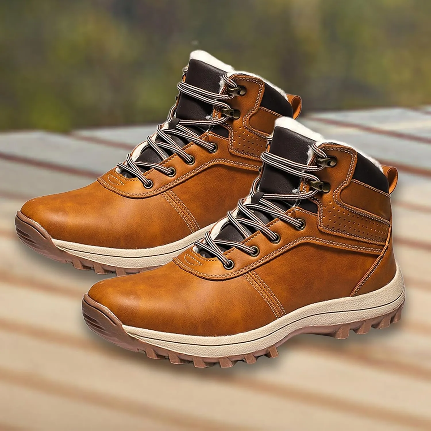 Work Boots for Men Cowboy Style Hiking Sneakers Fur Lined Ankle Boot Women's Safety Shoes Waterproof Platform Shoes Slip Resistant Safety Hike Grounded Footwear