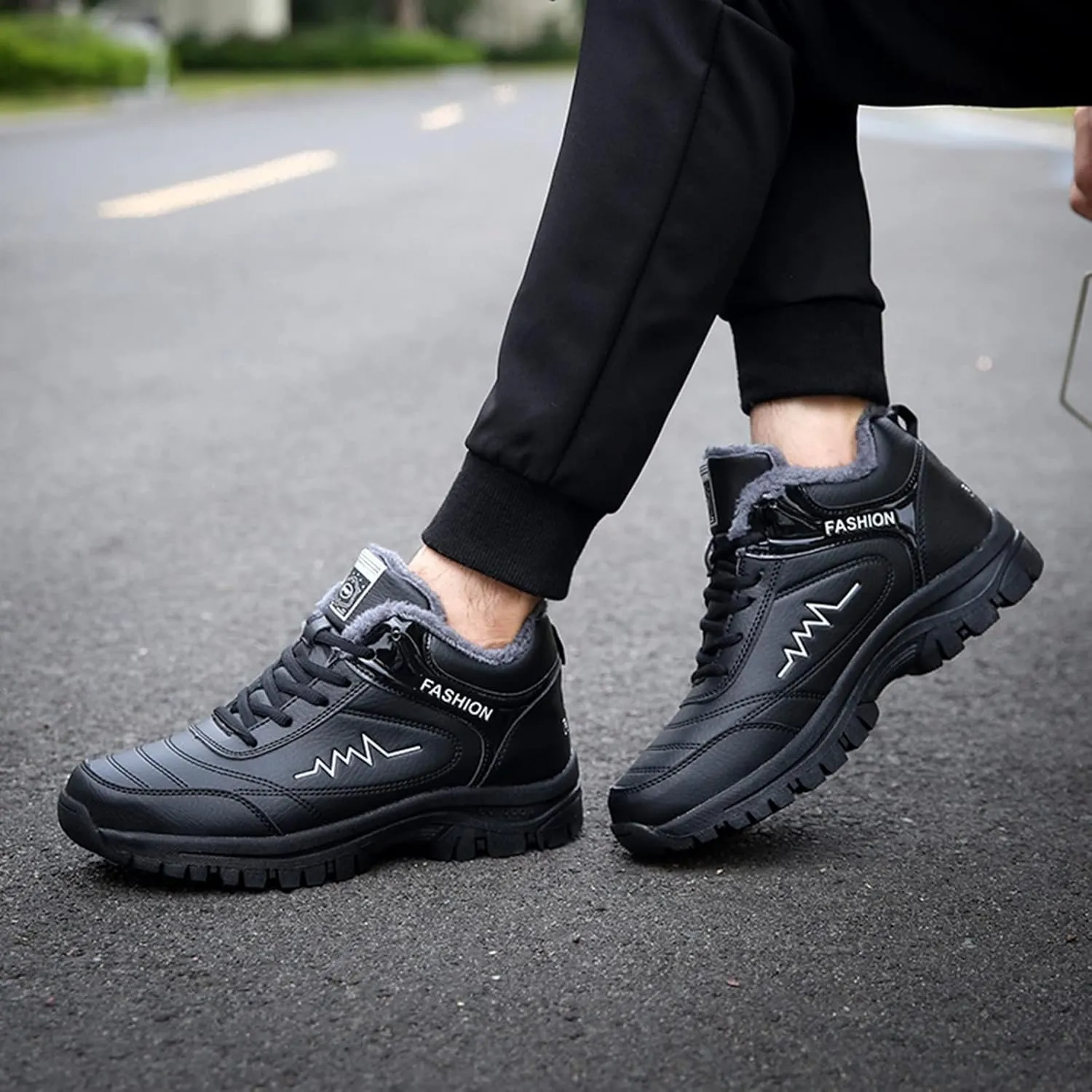 Work Boots for Men Waterproof Hiking Sneakers Warm Fur Lined Workout Shoes for Women Nonslip Lightweight Outdoor Botas Mid Ankle Work Casual Hike Grounded Footwear