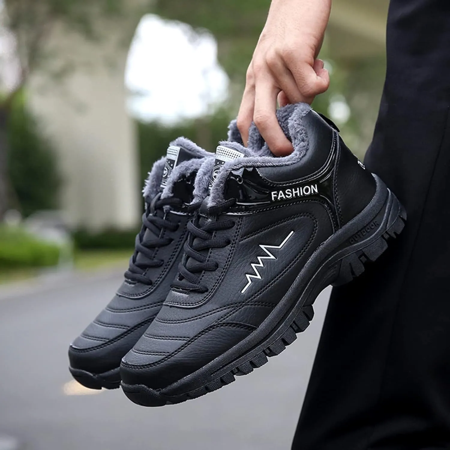 Work Boots for Men Waterproof Hiking Sneakers Warm Fur Lined Workout Shoes for Women Nonslip Lightweight Outdoor Botas Mid Ankle Work Casual Hike Grounded Footwear