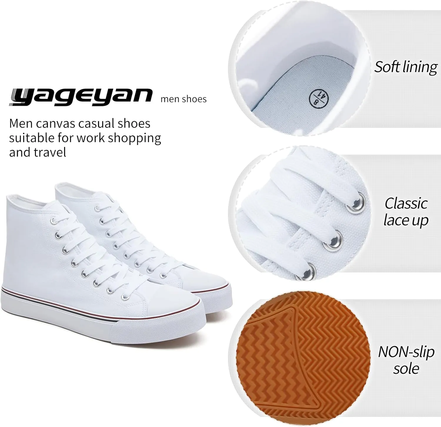 yageyan Mens High Top Canvas Sneakers Fashion Lace up Walking Shoes Casual Classic