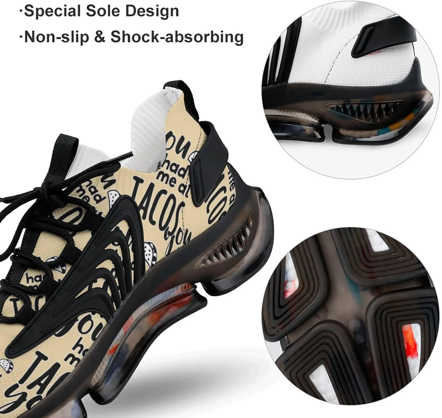 You Had Me at Tacos Walking Shoes for Men Lightweight Tennis Fashion Elastic Sports Shoes Cushion Basketball Shoes