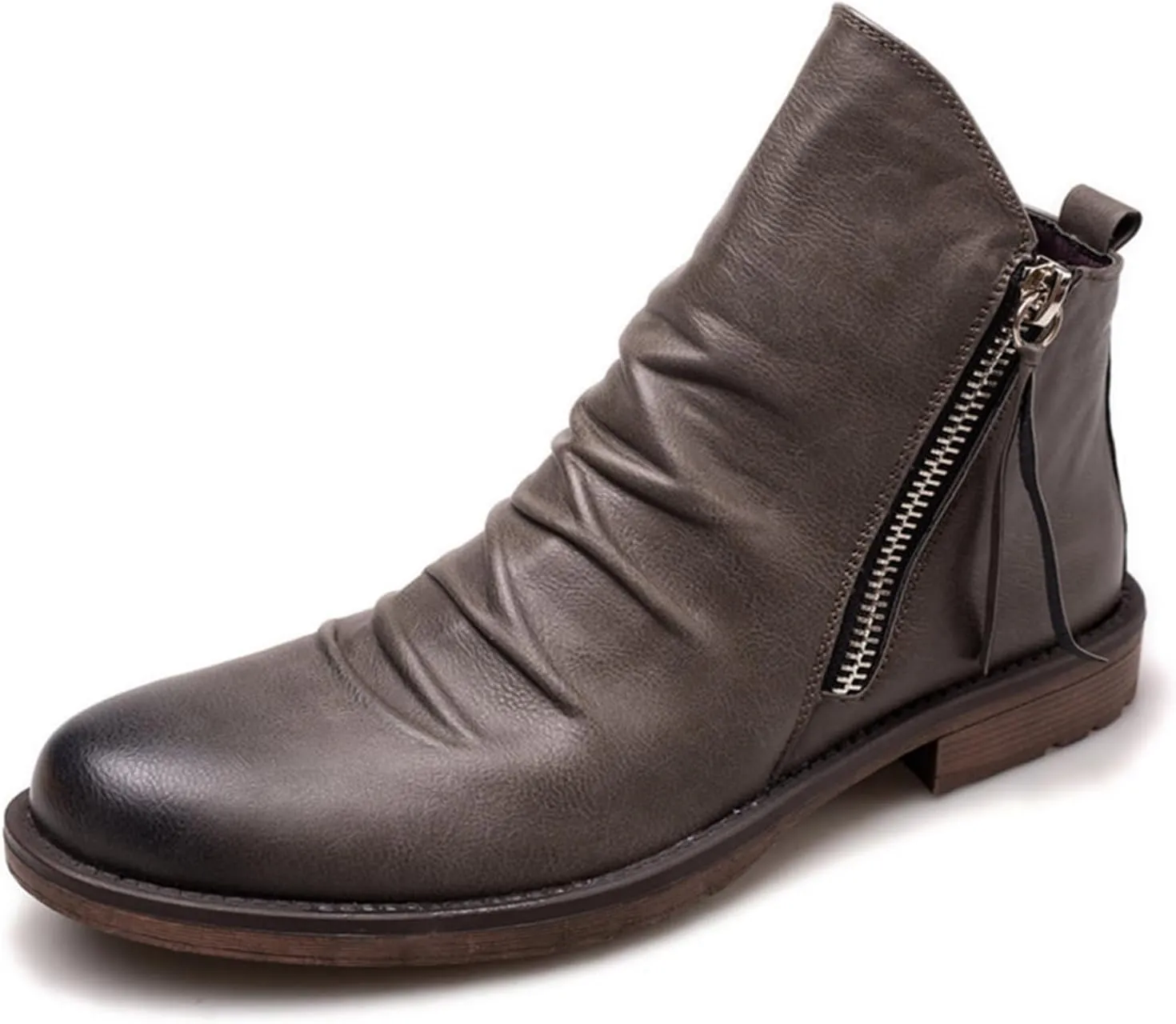 Yuizko OXNGEOS Men'S Retro Leather Chelsea Ankle Boots Classic Fashion Side Zipper Low-Heels Slip On Business Dress Oxford Boot Casual High Top Chukka Boots