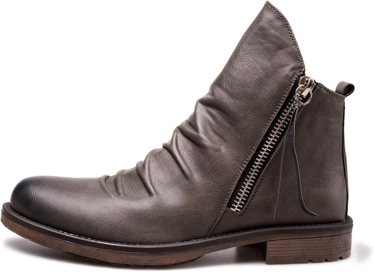 Yuizko OXNGEOS Men'S Retro Leather Chelsea Ankle Boots Classic Fashion Side Zipper Low-Heels Slip On Business Dress Oxford Boot Casual High Top Chukka Boots