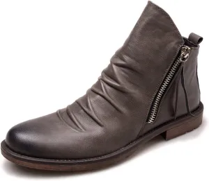 Yuizko OXNGEOS Men'S Retro Leather Chelsea Ankle Boots Classic Fashion Side Zipper Low-Heels Slip On Business Dress Oxford Boot Casual High Top Chukka Boots