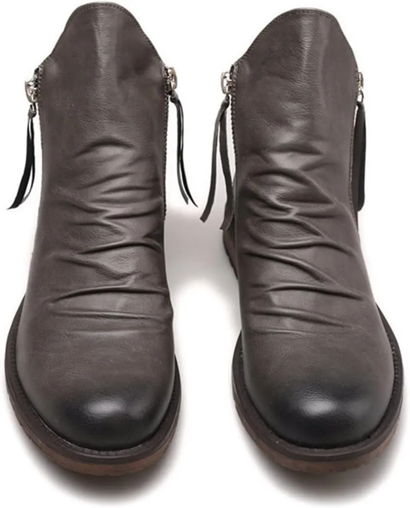 Yuizko OXNGEOS Men'S Retro Leather Chelsea Ankle Boots Classic Fashion Side Zipper Low-Heels Slip On Business Dress Oxford Boot Casual High Top Chukka Boots