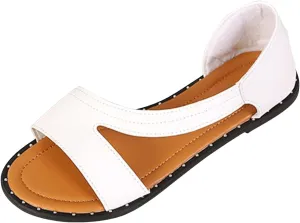 ZSpzx Women's Flat Sandals Womens Comfortable Flip Flops Slide Summer Beach Shoes Arch Support Dressy Fashion Slides Soft Leather Slippers Slip On Casual Outdoor Walking Wedding for Oceanside Holiday